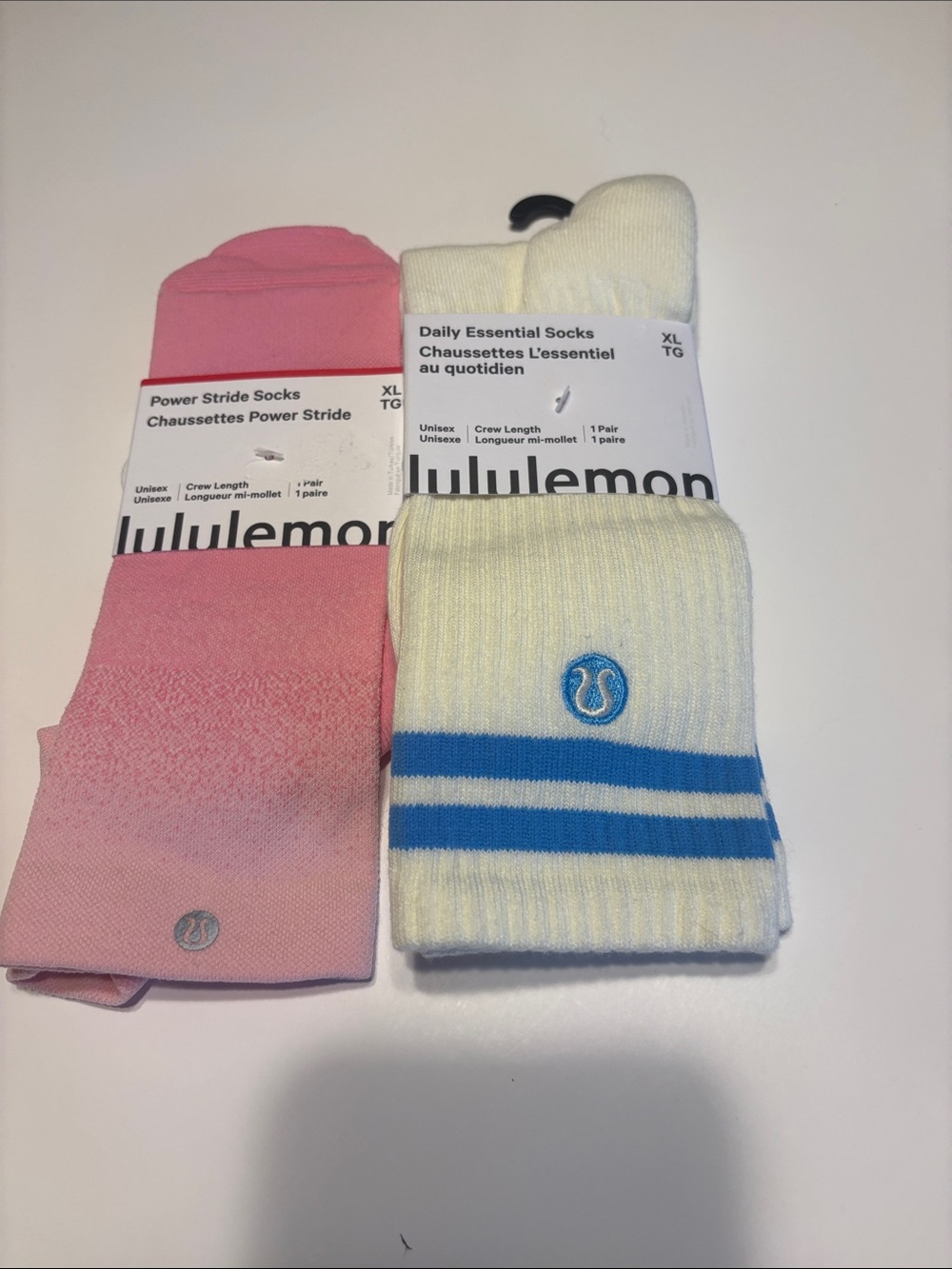 lululemon athletica unisex Crew Socks - Pink & Cream with Blue Stripes